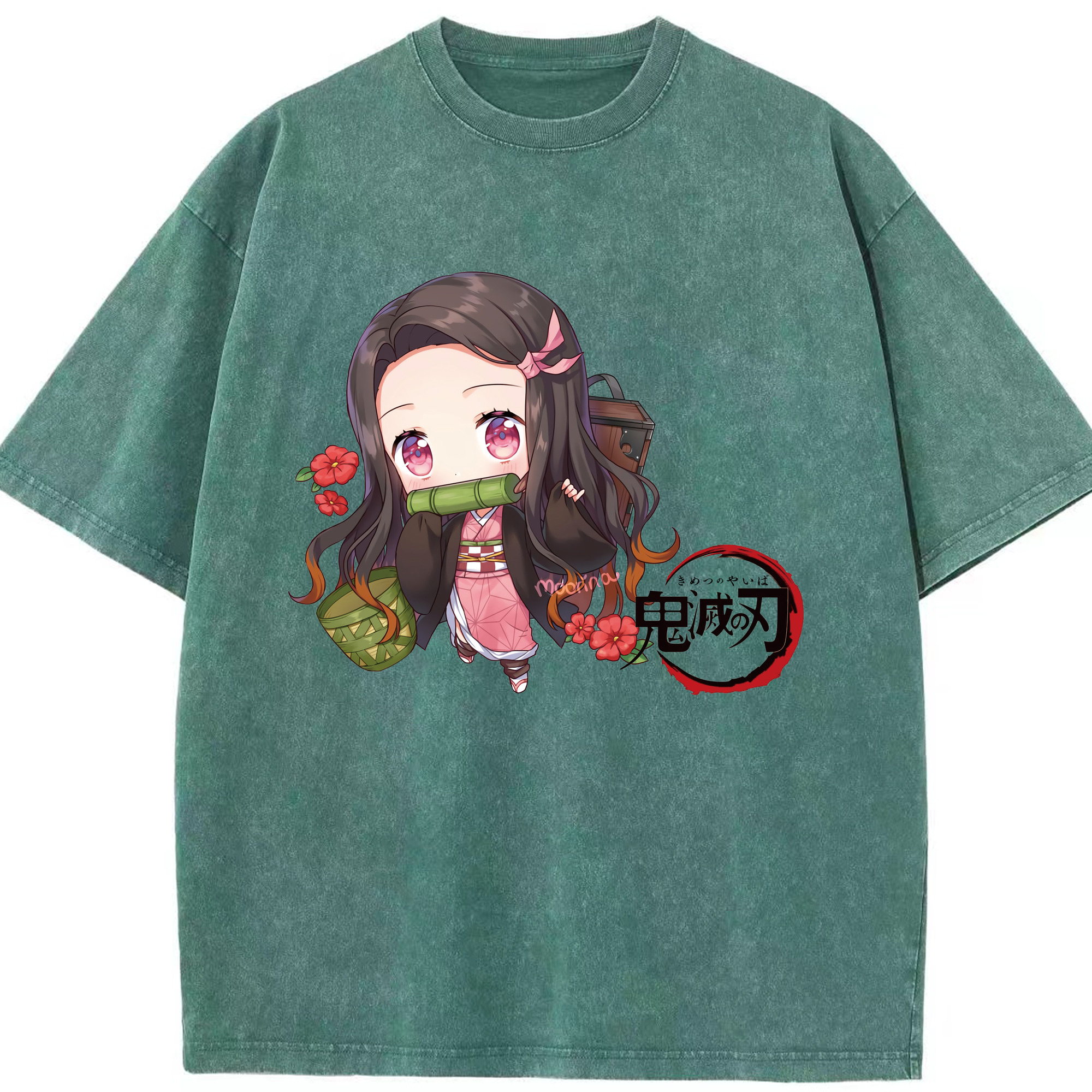 （画像用） 鬼滅の刃（きめつのやいば）竈門 禰󠄀豆子／かまど ねずこ Kamado Nezuko 綿100% ヴィンテージ風 半袖Tシャツ（フロントプリント）